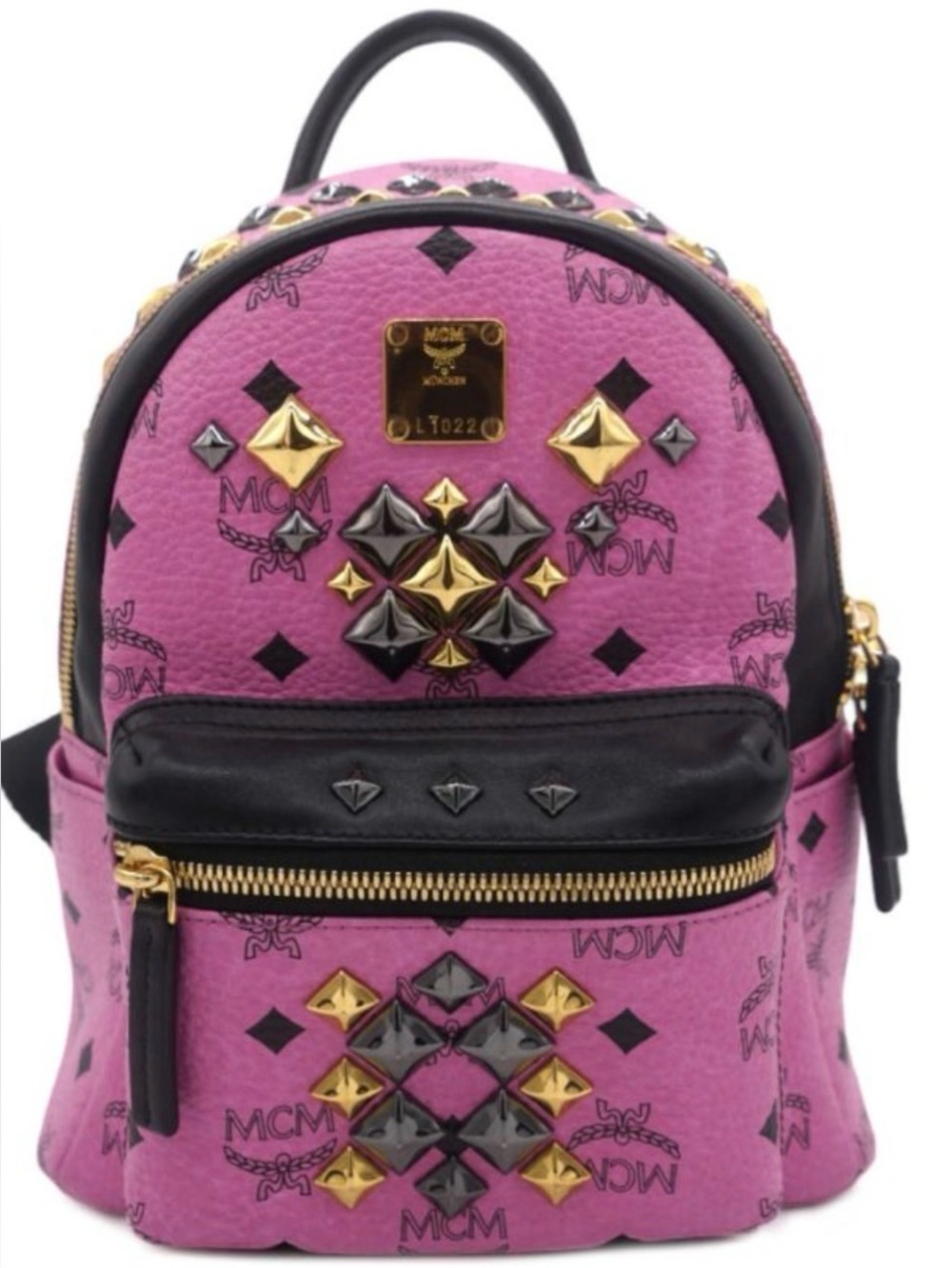 MCM Pink Leather Studded Mini Backpack with Black Accents